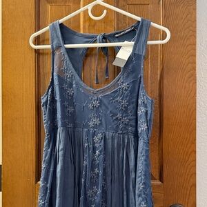 Blue Sleeveless Embroidered Dress